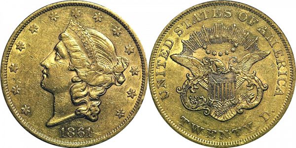 Coronet Head Gold $20 Double Eagle Twenty D - No Motto US Coin