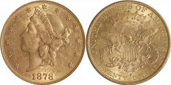 Coronet Head Gold $20 Double Eagle Twenty Dollars US Coin