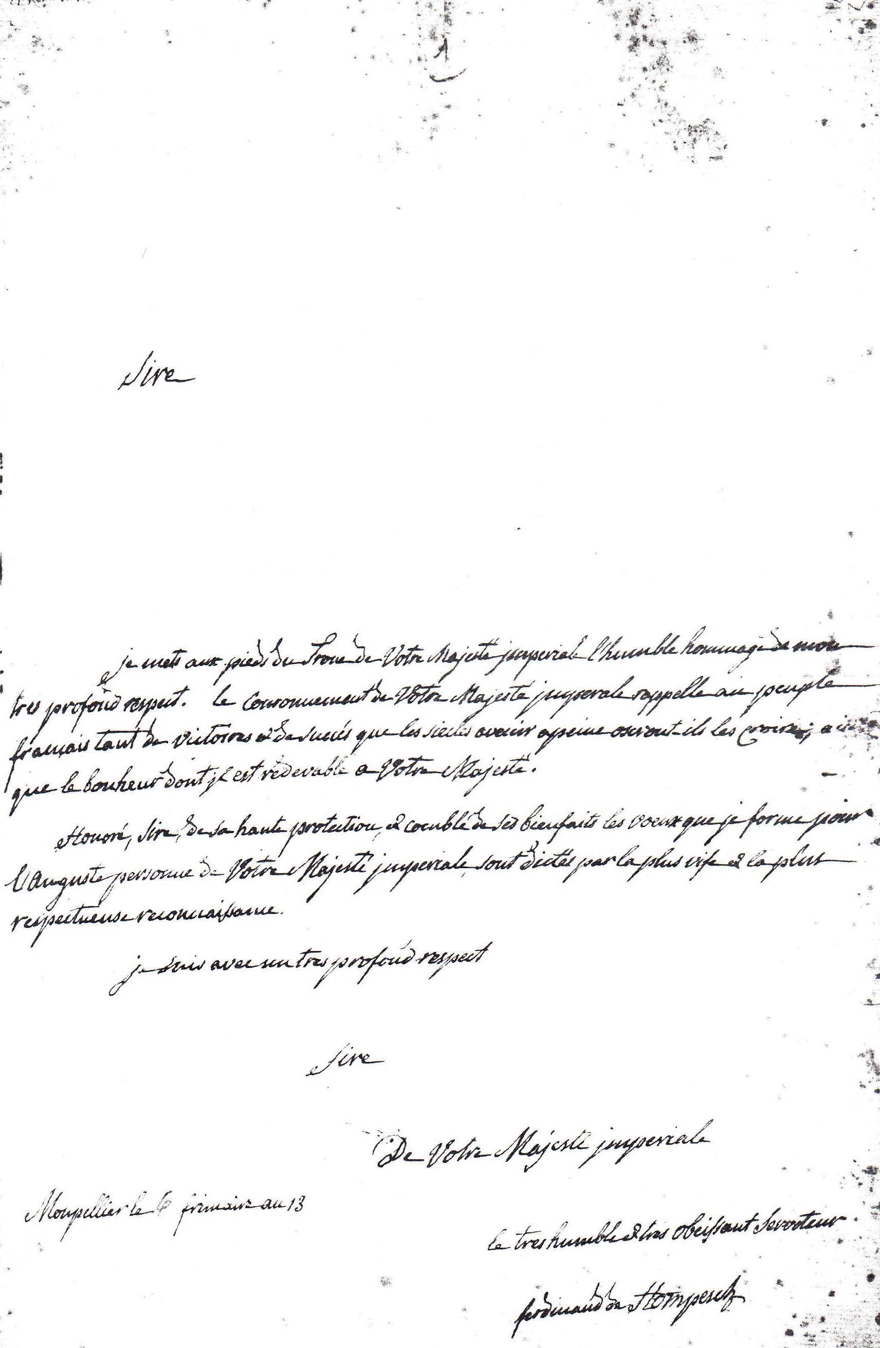 Lettre originale de Ferdinand de Hompesch